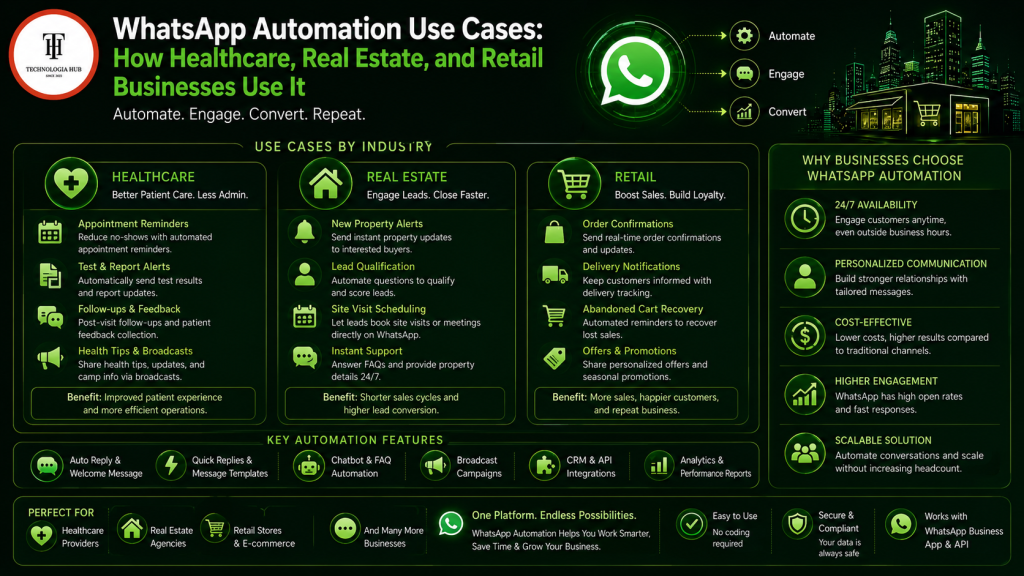 WhatsApp Automation Use Cases How Healthcare, Real Estate, and Retail Businesses Use It
